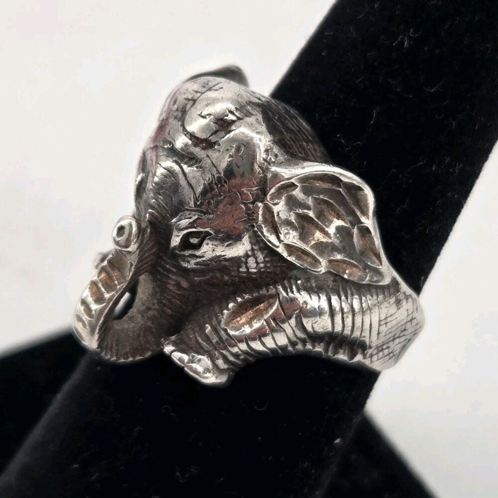 Vtg Native American Shubes Manufacturing Elephant Sterling Silver Ring Sz 6.25 - Picture 4 of 11